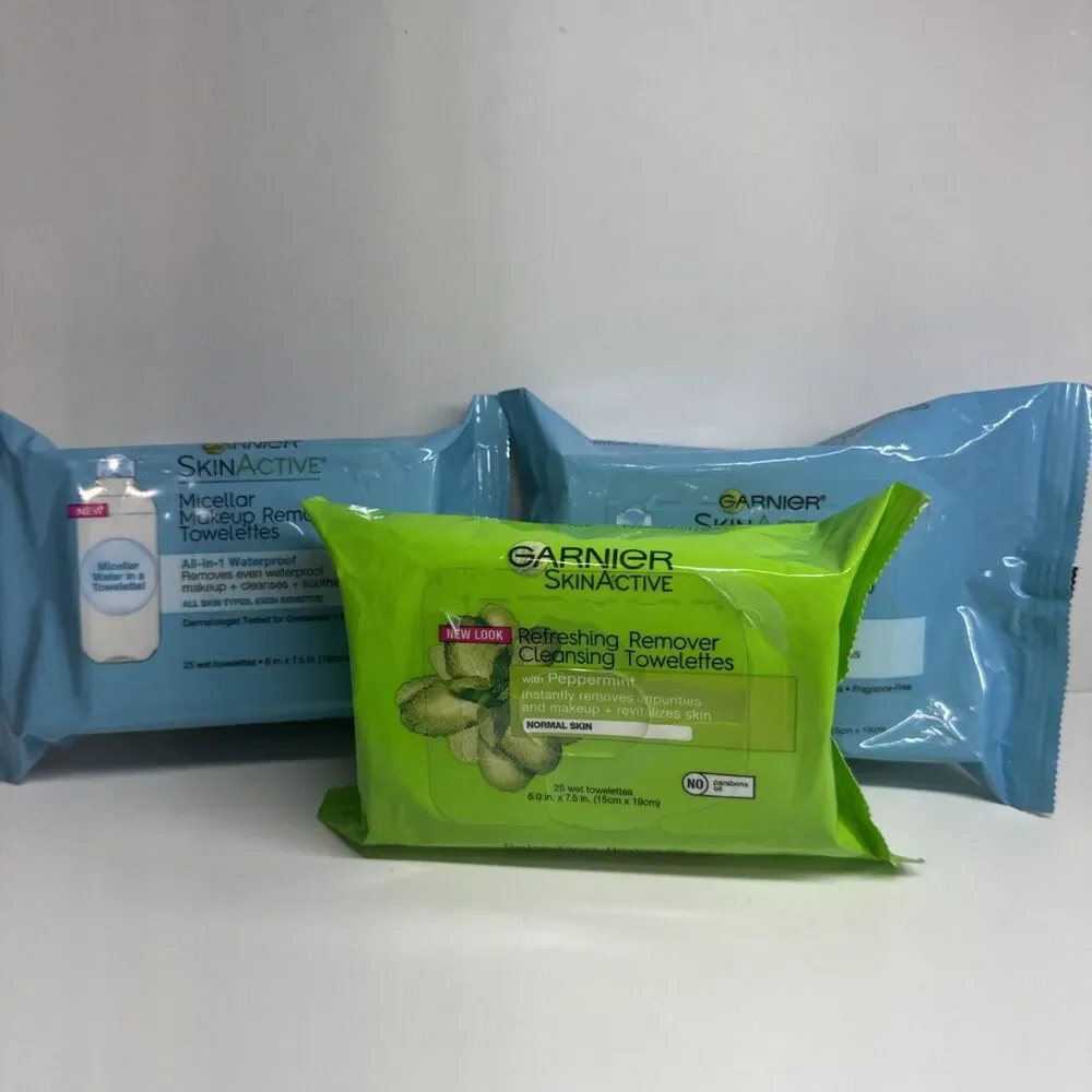 Garnier SkinActive Makeup Remover Wipes Lot of 3 Micellar Waterproof &Peppermint